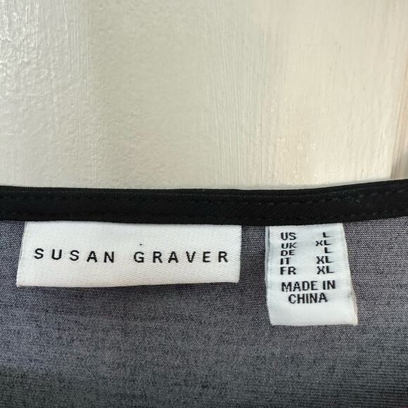 Susan Graver Tunic Blouse Womens L Black Floral Sheer Bell Sleeves Boho Peasant - Picture 2 of 8